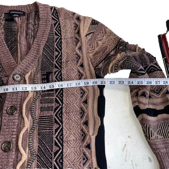Cotton On Garments Sweater Mens M Brown Coogi Style Cardigan Knit Geometric - Picture 6 of 10
